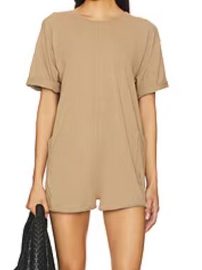 Free People NWT FP Movement Hot Shot Tee Romper Coddy in Mocha Latte M